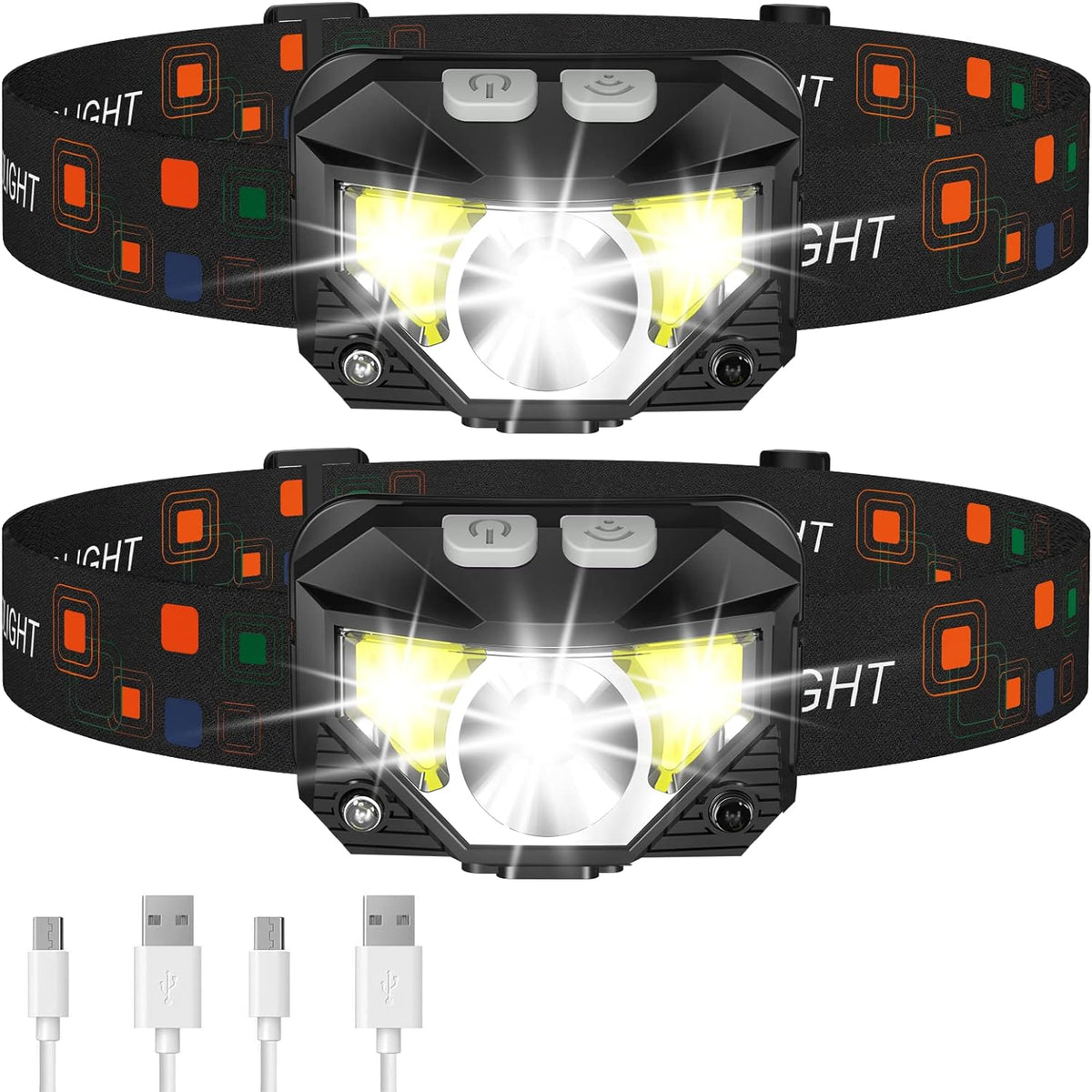 Oplaadbare hoofdlamp met bewegingssensor (2-pack) – Waterdicht LED-licht voor hardlopen, kamperen & outdoor | Sulvida