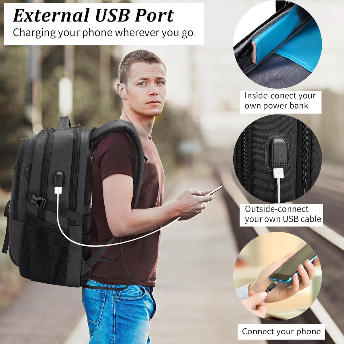 Reis Laptoptas met USB-Lader en Anti-Diefstal Vak Waterafstotend Polyester voor 13 tot 17 Inch Laptop | Sulvida
