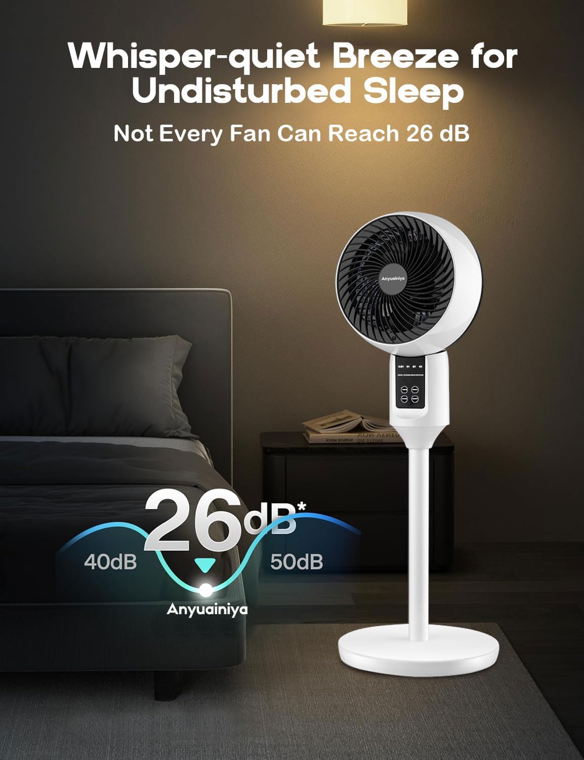 Verstelbare Staande Ventilator met 3D Luchtcirculatie en Afstandsbediening voor Slaapkamer Kantoor en Woonkamer | Sulvida