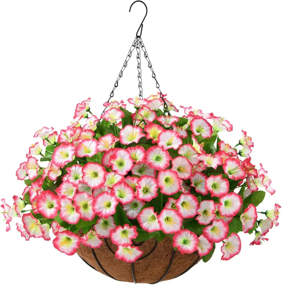 Panier suspendu de fleurs artificielles en soie et en plastique, résistant aux UV, pour décoration extérieure de balcon, terrasse, jardin et mur | Sulvida