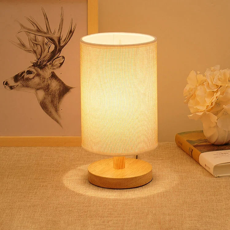 Natuurlijke Tafellamp Hout & Linnen 3 Lichtmodi Dimbaar LED met Afstandsbediening 14 × 28 cm Sfeerlamp | Sulvida