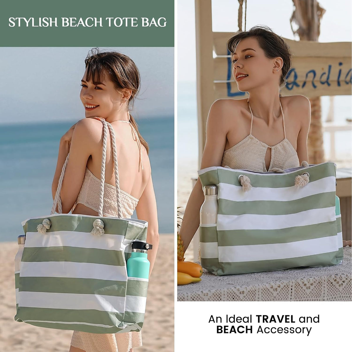 Strandtas Groot Waterdicht met Rits Zandbestendig Reisschoudertas Beach Shopper Vrouwen Zwembad Vakantie | Sulvida