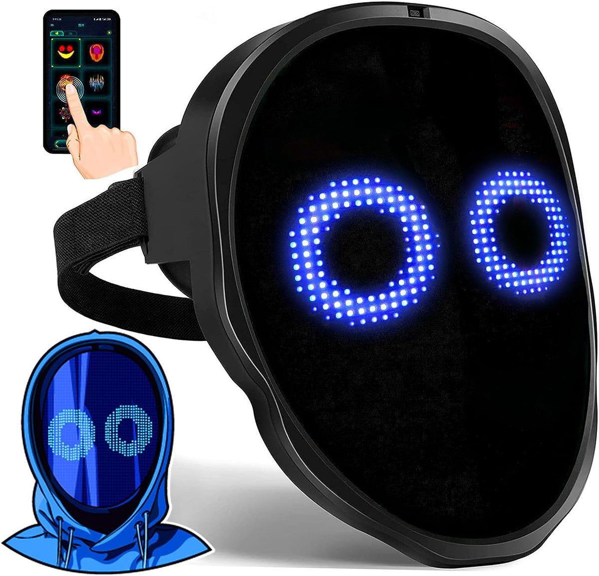 Interactief LED-masker app-bediend met gebaren | Programmeerbaar feestmasker gezichtsanimaties party | Sulvida