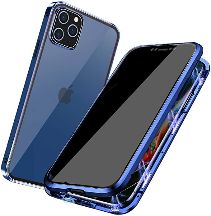 Magnetisch telefoonhoesje gehard glas metaal volledige bescherming valbeveiliging privacy screenprotector | Sulvida