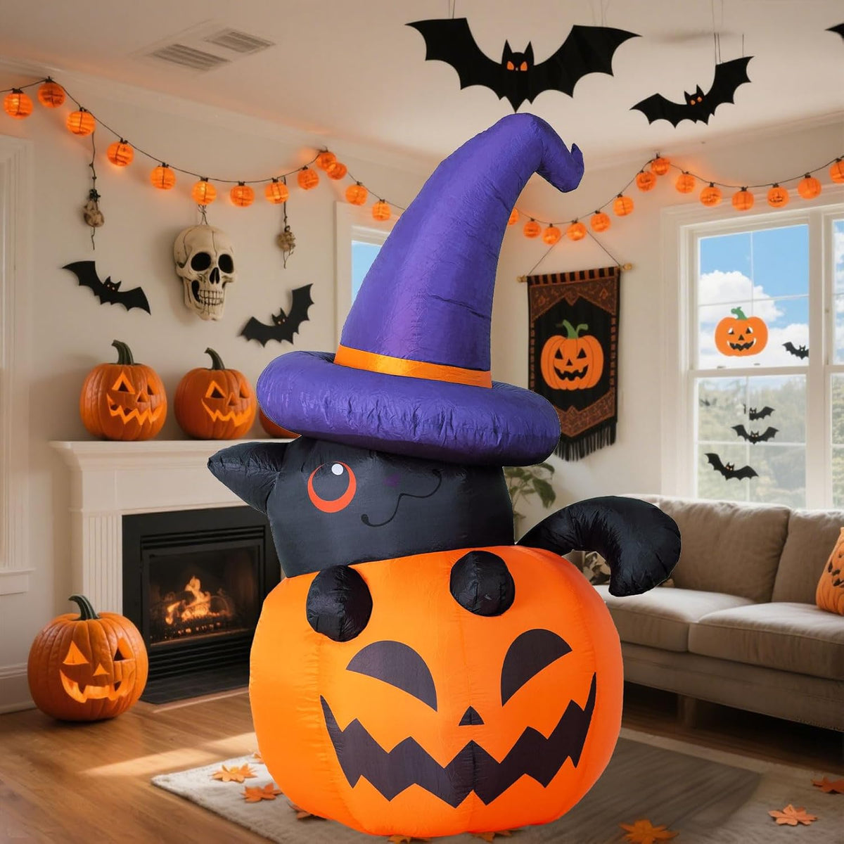 Opblaasbare Heks met Pompoen - 183cm Tuindecoratie met LED-verlichting voor Halloween Feesten & Tuin | Sulvida
