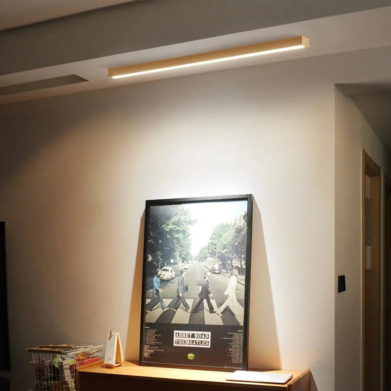 Lineaire plafondlamp hout acryl LED smal design voor woonkamer slaapkamer gang natuurlijke uitstraling | Sulvida