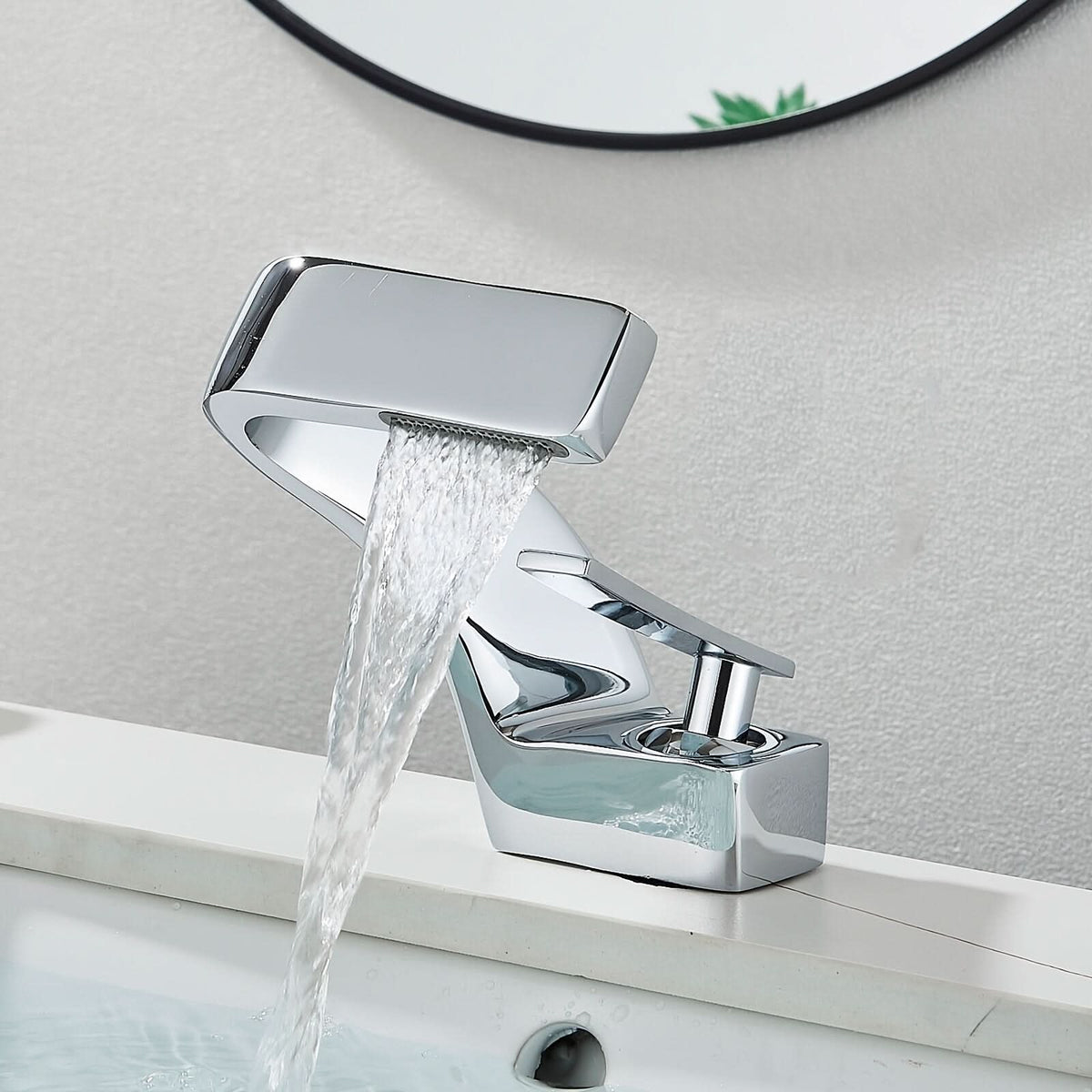 Robinet de salle de bains moderne à effet cascade en acier inoxydable, avec large bec, noir, chromé, doré, mitigeur de lavabo | Sulvida