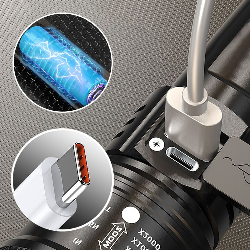 Lampe torche LED 7500 lumens rechargeable USB-C étanche IPX7 en aluminium militaire, éclairage puissant pour l'extérieur | Sulvida