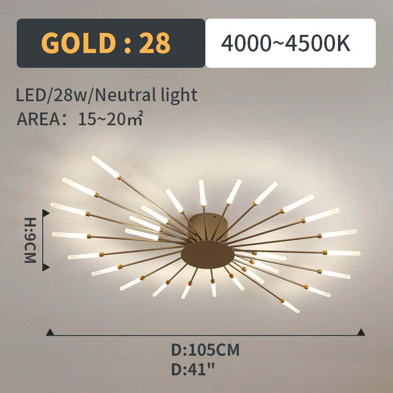 Plafondlamp vuurwerk-design zwart goud LED metaal acryl flush mount woonkamer slaapkamer modern luxe | Sulvida
