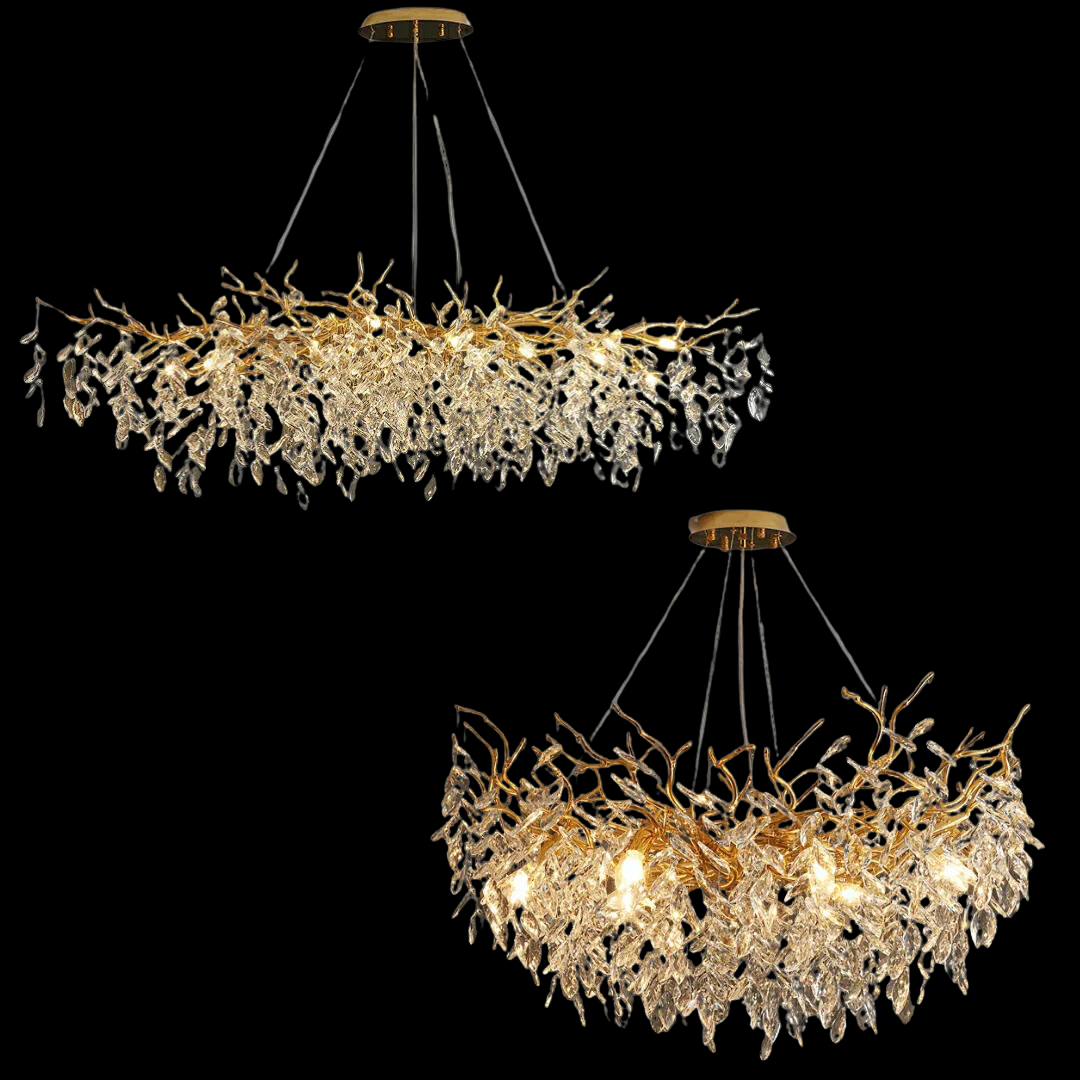 Kristallen kroonluchter met takkendesign – aluminium armatuur – LED G9 lampen – 6 tot 14 lichtpunten woonkamer | Sulvida