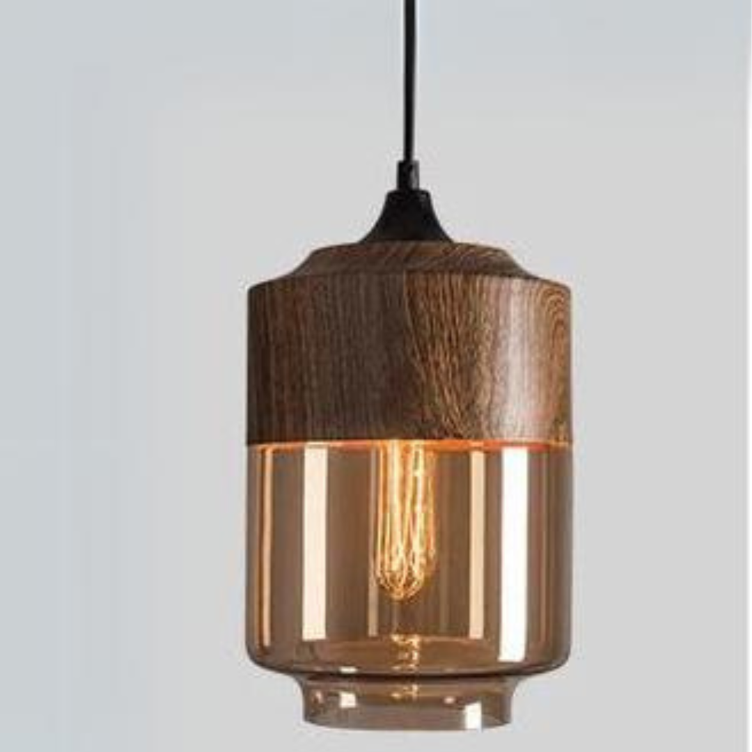Scandinavische Hanglamp met Glazen Kap en Houtlook Armatuur – Dimbare Verlichting voor Eetkamer Woonkamer Slaapkamer – Verstelbare Hoogte en Warme Lichtverspreiding – Tijdloos Design | Sulvida