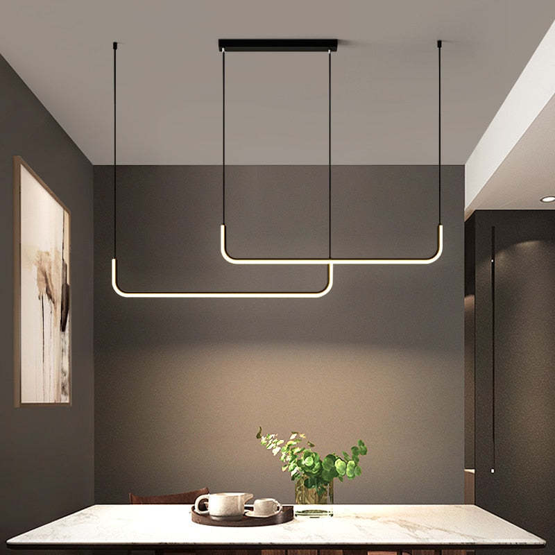 Lineaire LED Hanglamp Dubbel Frame Metaal Siliconen Dimbaar Modern Design Woonkamer Eetkamer Kantoor | Sulvida