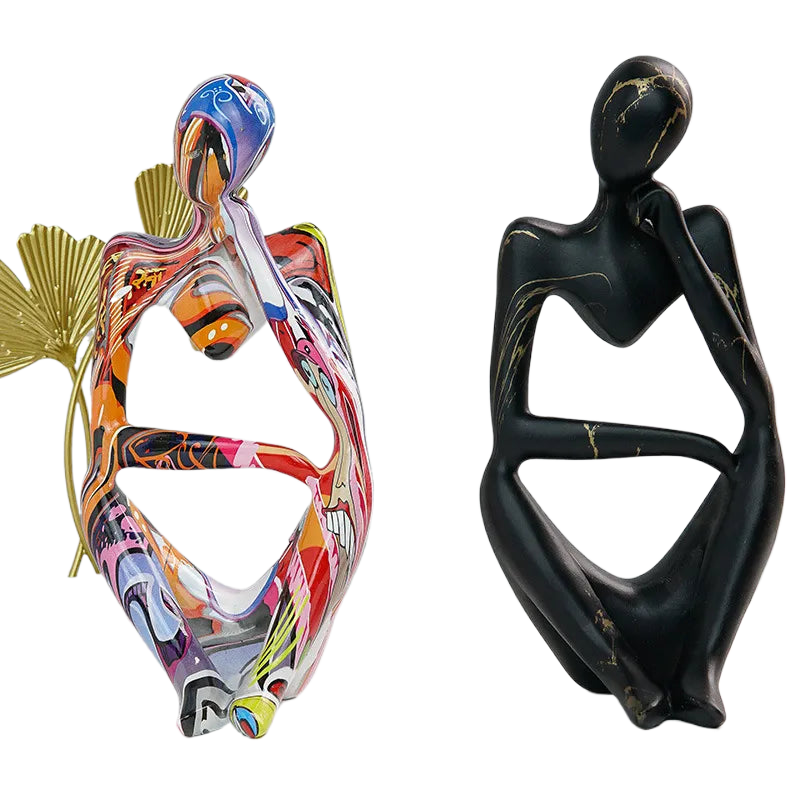Abstracte Denker Sculptuur Harsen Decoratie Zwart Modern Interieurbeeld Woonkamer Kantoor Design Kunst | Sulvida
