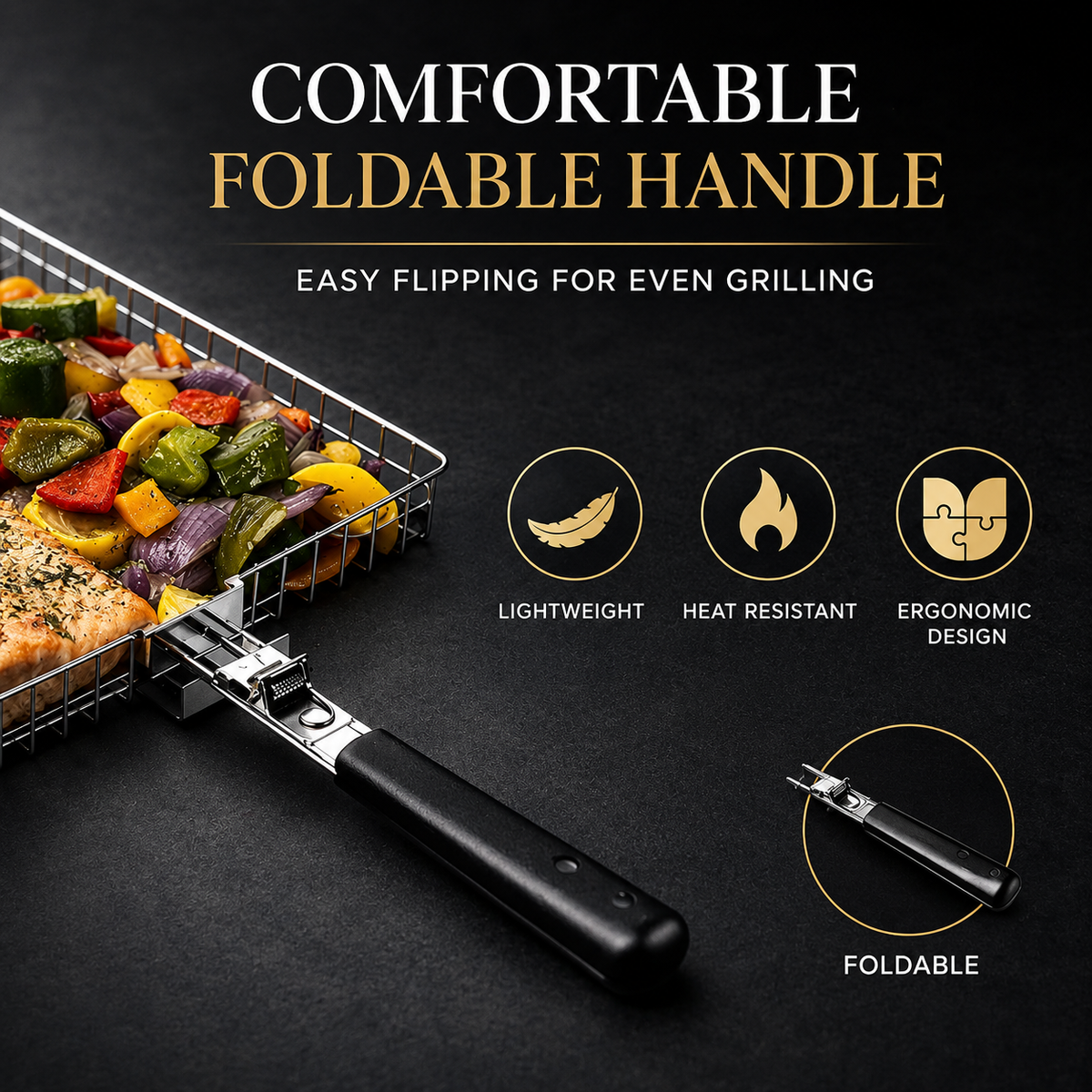 BBQ Grillmand Roestvrij Staal voor Vis & Groenten met Handgreep 33,5 cm Barbecue Roostertje Grill Accessoire | Sulvida