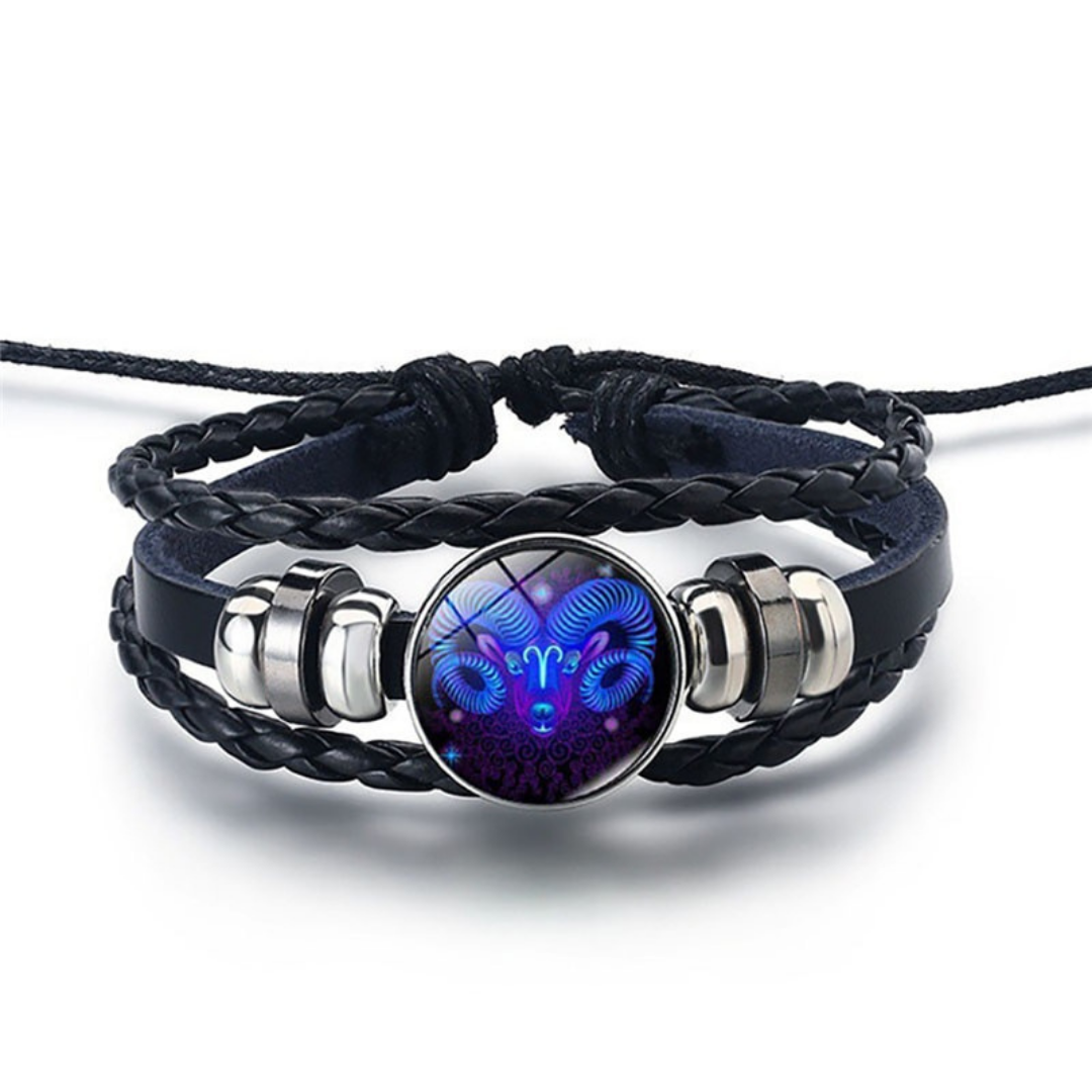 Verstelbare Leren Armband met Blauwe Steenprint Symbool Elegantie Dagelijks Gouden Slot Unisex Sieraad | Sulvida