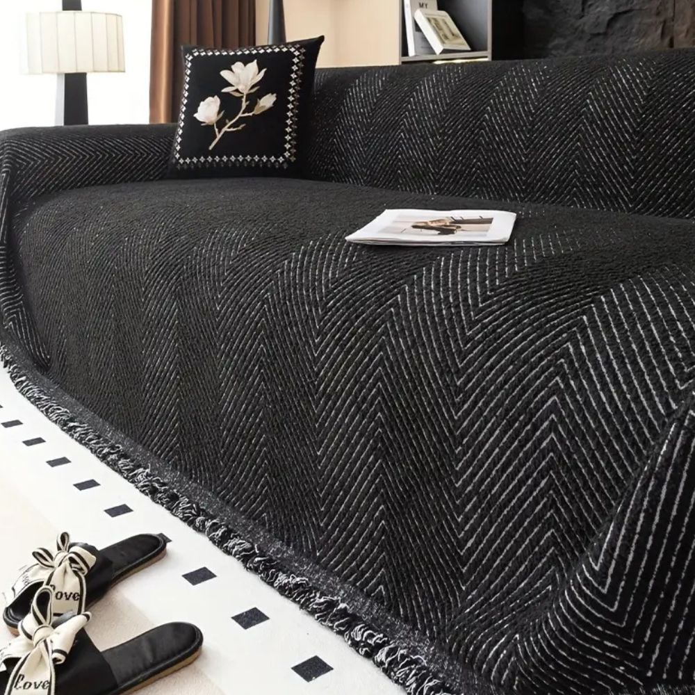 Visgraat bankhoes met strepen 180×180 tot 180×340 cm antislip meubelbescherming woonkamer salon interieur | Sulvida