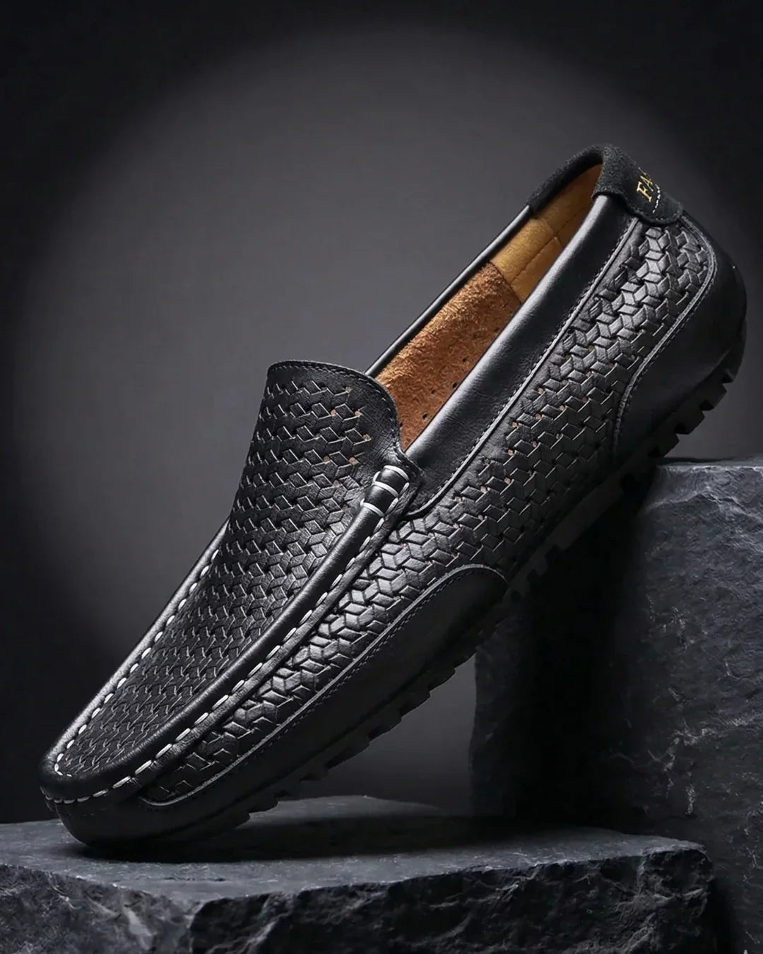 Gevlochten Leren Loafer Heren Handgemaakt Instappers Cognac Navy Zwart Flexibele Zool Casual Zomerschoenen | Sulvida