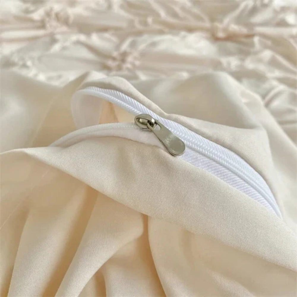 Ruffled Dekbedovertrek Set met Plooiwerk | Microfiber Beddengoed Luxe Bloem Design Tweepersoons Queen King | Sulvida
