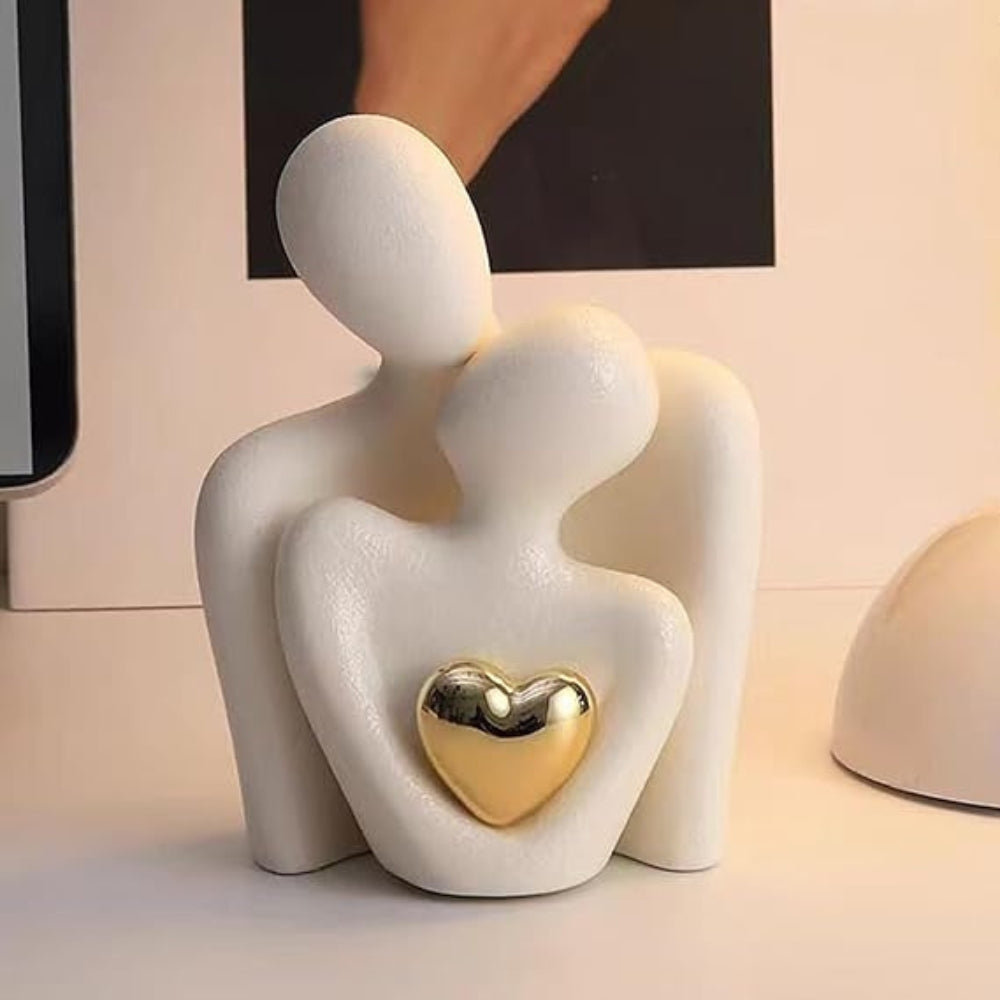Abstract figuur minimalistische liefdesgeschenk hars woonkamerdecoratie met gouden hart interieur sculptuur | Sulvida