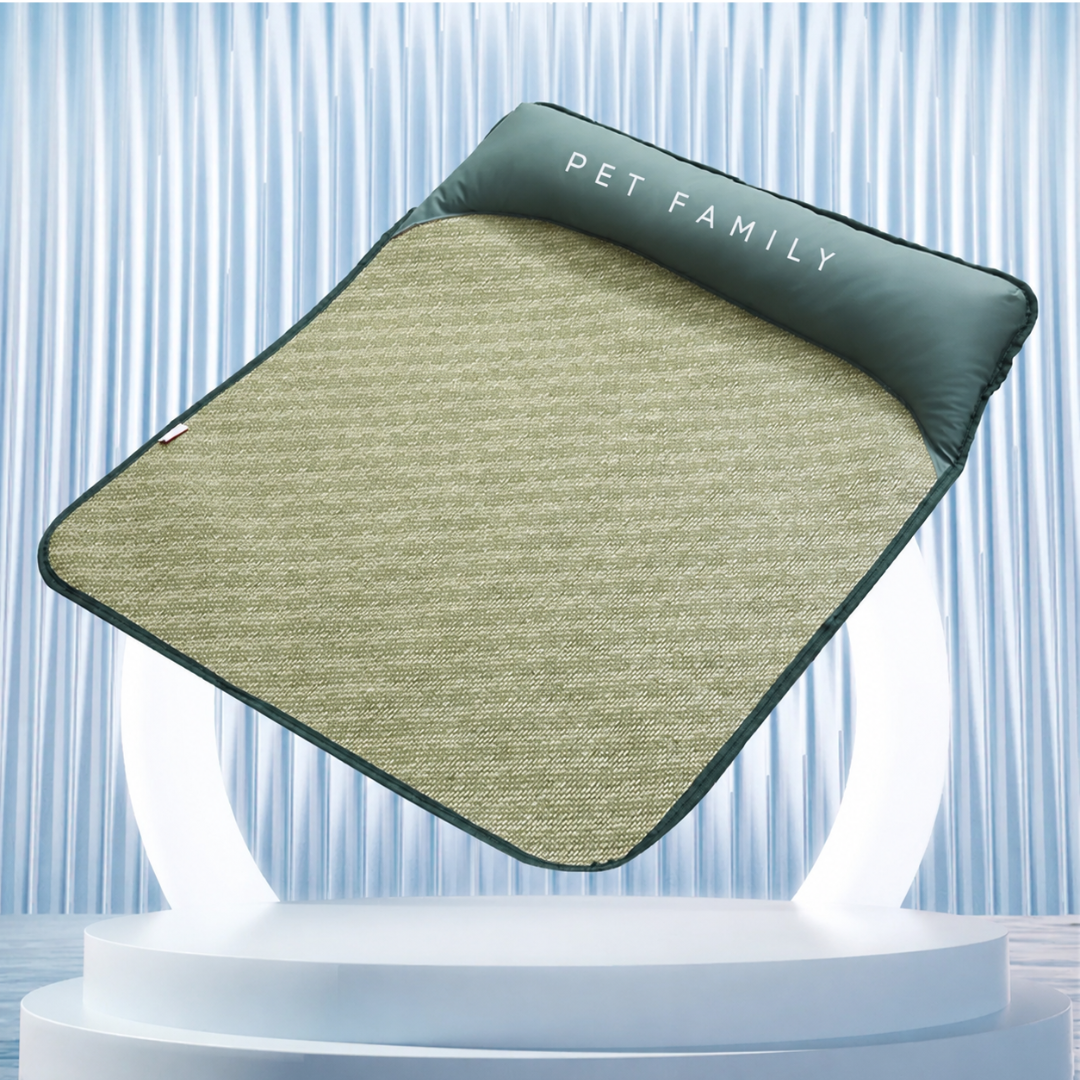 Tapis rafraîchissant respirant pour animaux avec coussin, pour chiens et chats, vert L 100×75×7 cm, couchage rafraîchissant | Sulvida