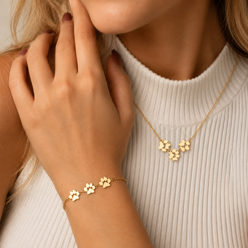 Gepersonaliseerde Armband met Hondenpootafdruk Verstelbaar Roestvrij Staal Zilver Goud Rosé Hondenliefhebber | Sulvida
