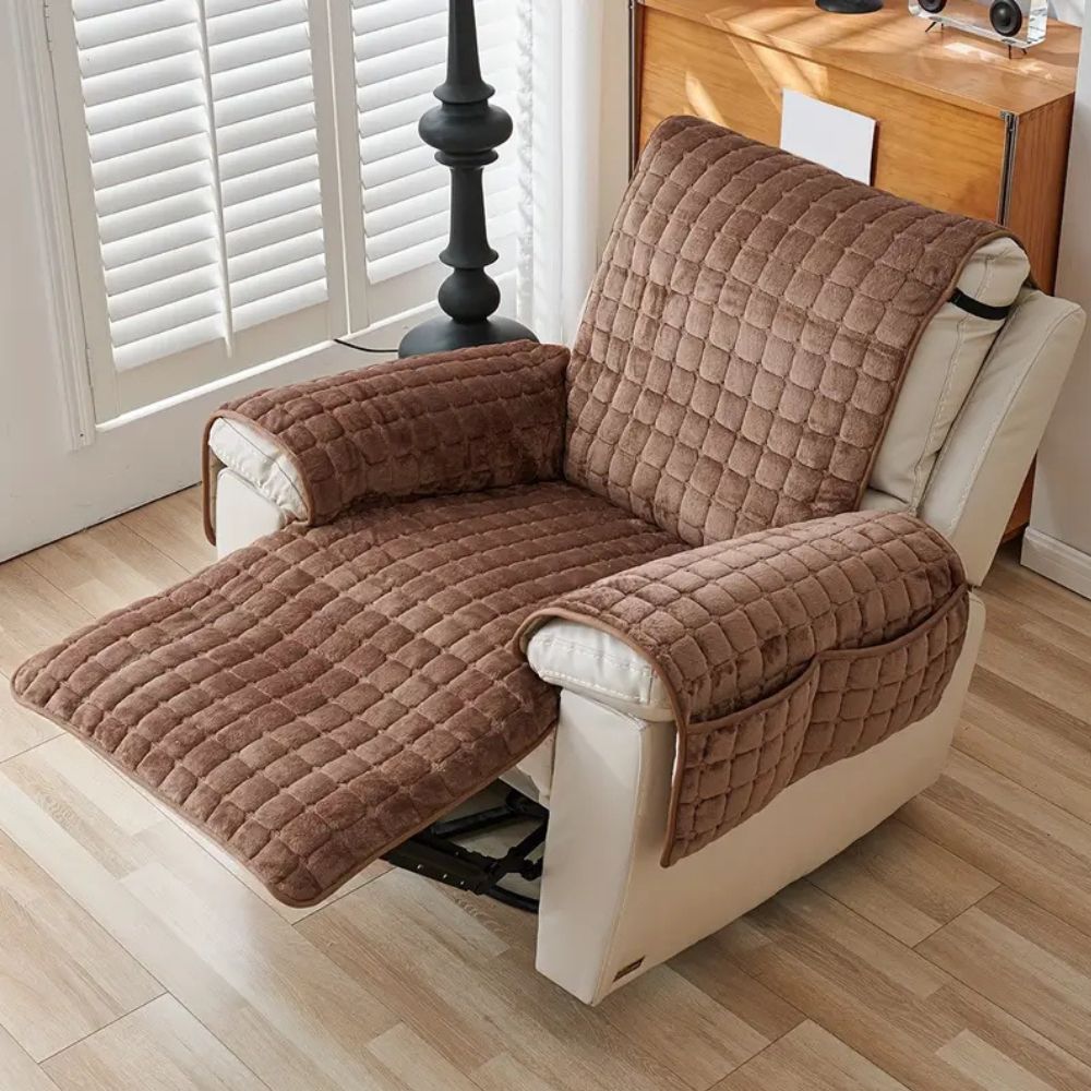 Gequilte Fauteuil-Hoes Microvezel met Zijvak Antislip Beschermhoes Huisdierbestendig Grijs Bruin Ivoor | Sulvida