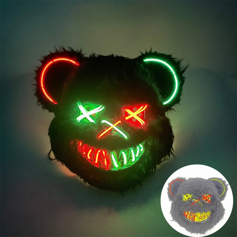Verlicht Pluche Horrormasker Beer of Konijn met Neon Draad voor Feesten en Halloween Verkleedkleding | Sulvida