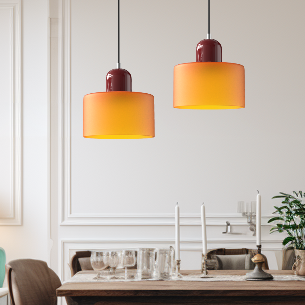 Glazen Hanglamp Bauhaus Stijl E27 Fitting Gekleurde Kap Eetkamer Interieur Designverlichting Woonkamer | Sulvida