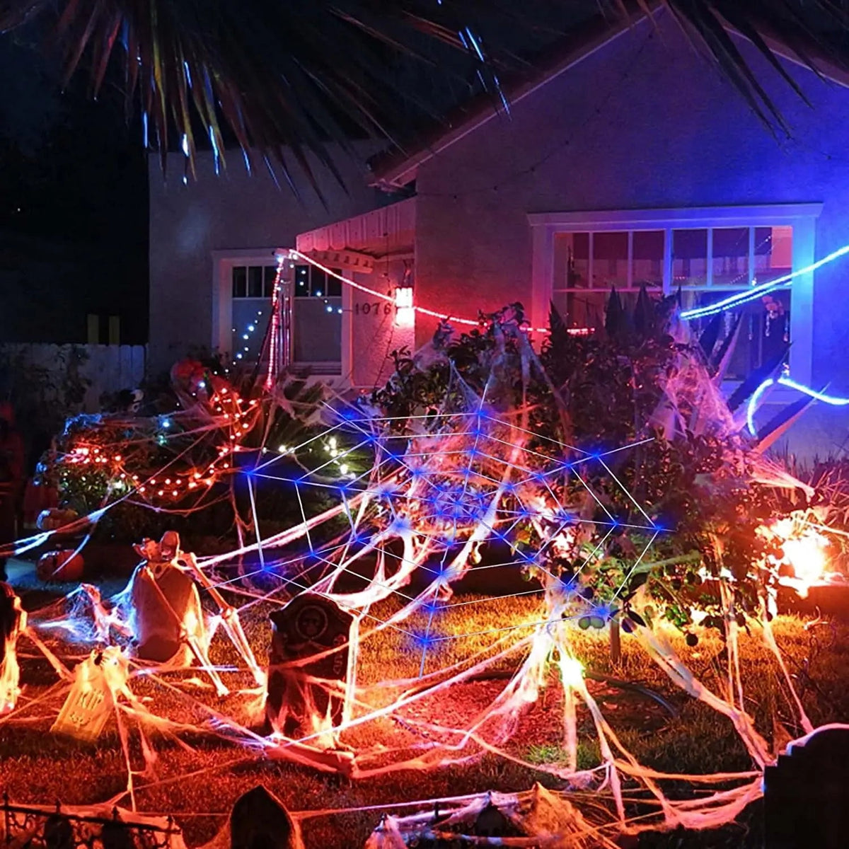 LED Spinnenweb Verlichting Paars 360cm Halloween Decoratie Binnen Buiten Sfeerverlichting Feestversiering | Sulvida