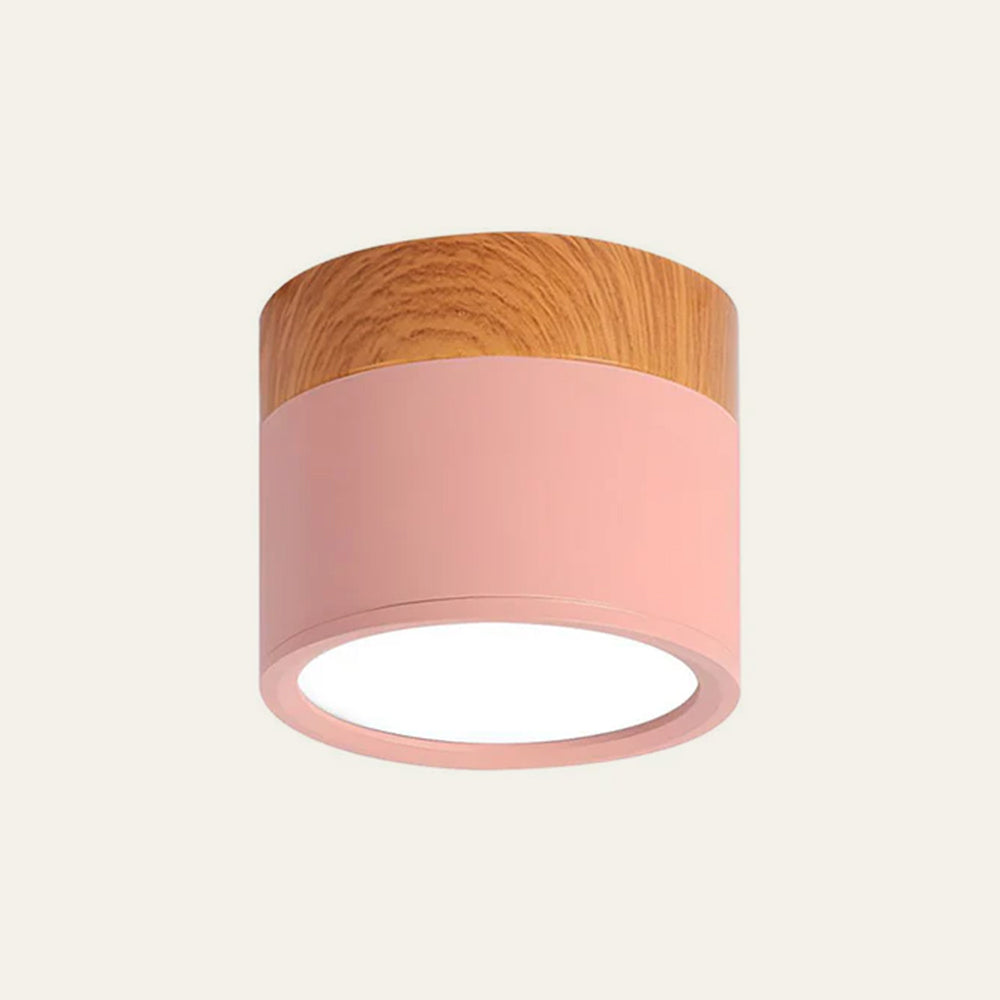 Compacte plafondspot aluminium hout rond warm wit LED verlichting hal woonkamer eetkamer modern Scandinavisch | Sulvida