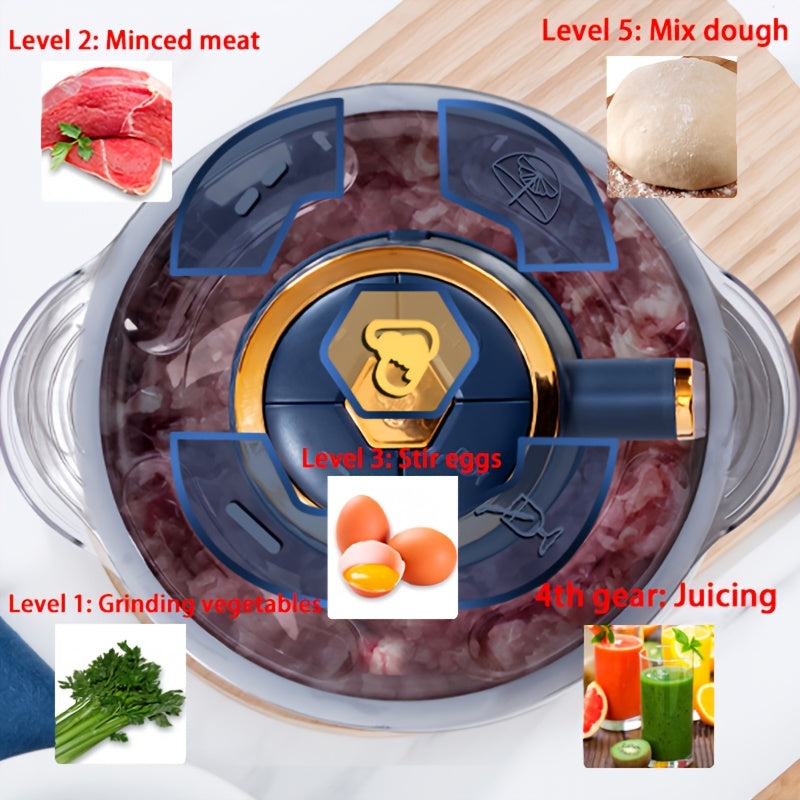 Elektrische Groentesnijder RVS 5L 5000 RPM Multifunctionele Foodprocessor Keukenhulp met Blauwe Greep | Sulvida