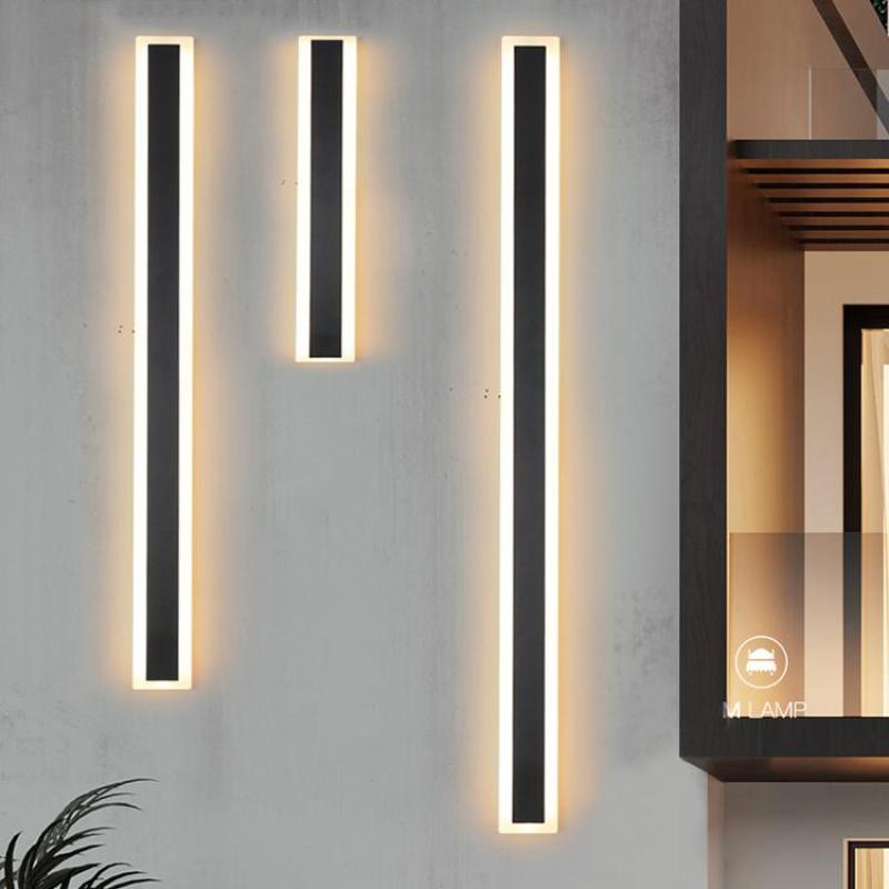 Lineaire LED wandlamp voor buiten zwart wit weersbestendig modern design metaal acryl IP65 tuinverlichting | Sulvida