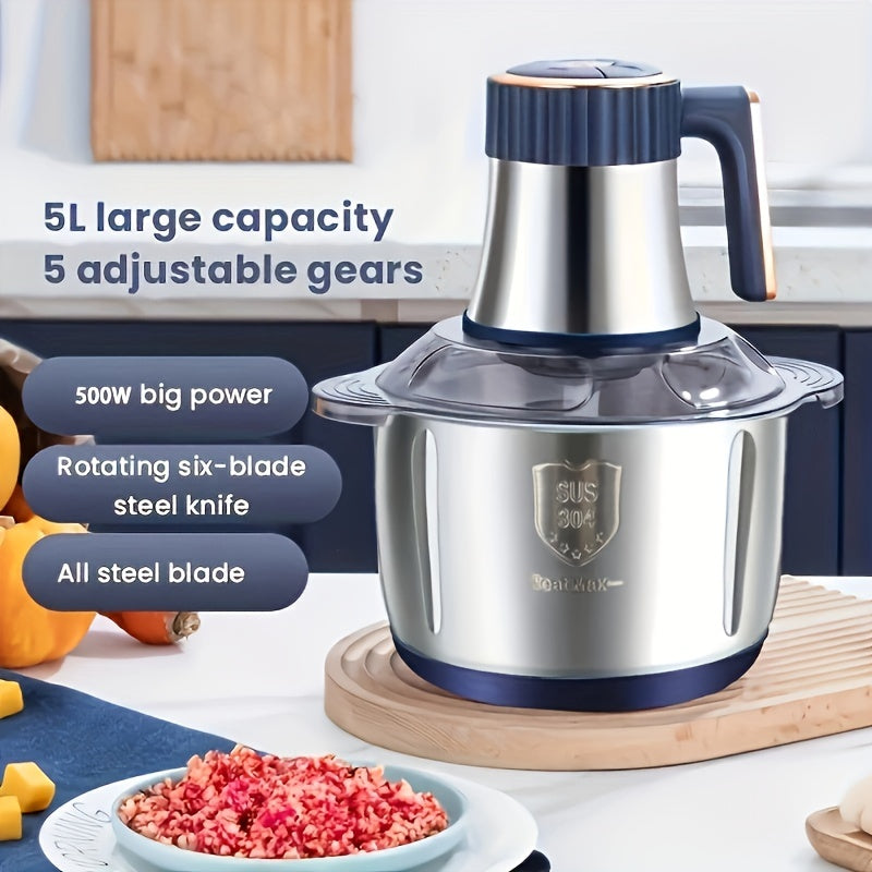 Elektrische Groentesnijder RVS 5L 5000 RPM Multifunctionele Foodprocessor Keukenhulp met Blauwe Greep | Sulvida