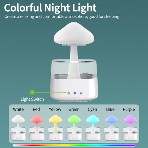 Bureauhumidifier Regenwolk Aromatherapie Diffuser Zen Nachtlampje Paddenstoel Design Luchtbevochtiger | Sulvida