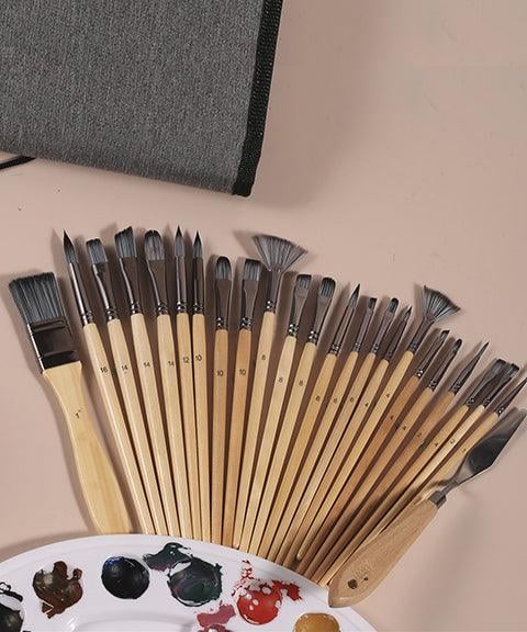 24-delig Penselen Palet mes set Nylon borstels acryl aquarel olie verf kwasten kunst schilderen hobby | Sulvida