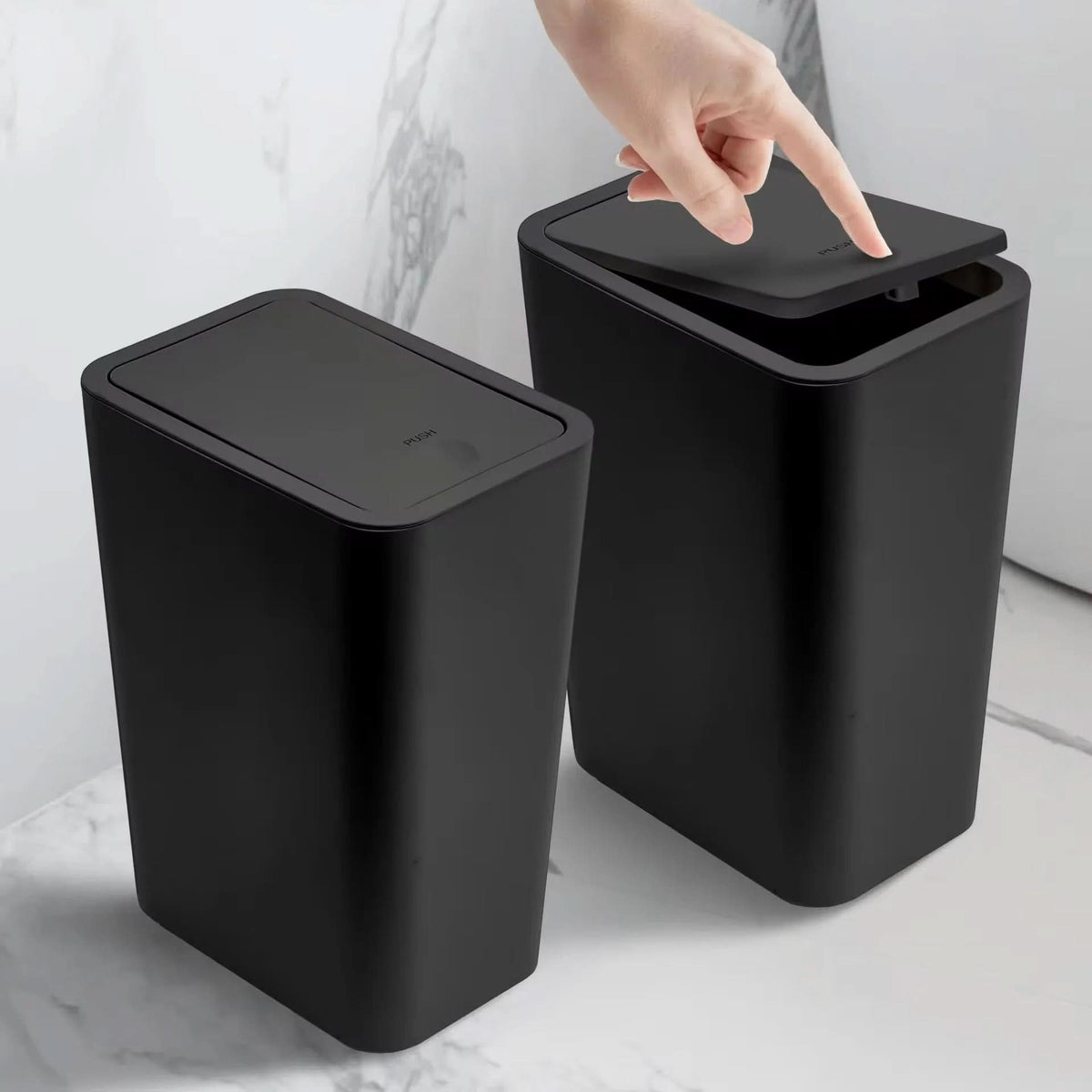 Smalle Afvalemmer 10L met Drukkend Deksel Wit Zwart Grijs Compact Prullenbak voor Badkamer Keuken Kantoor | Sulvida