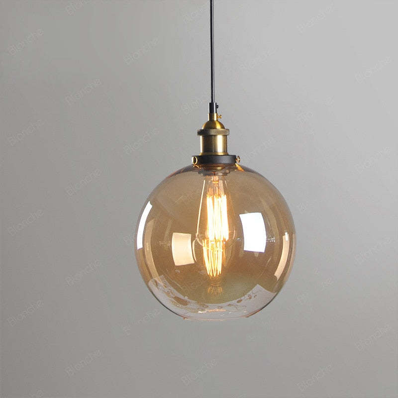 Industriële Glazen Hanglamp Metaal E27 Fitting Clear Amber Smoke Grey Verstelbaar Snoer Eetkamer Woonkamer | Sulvida