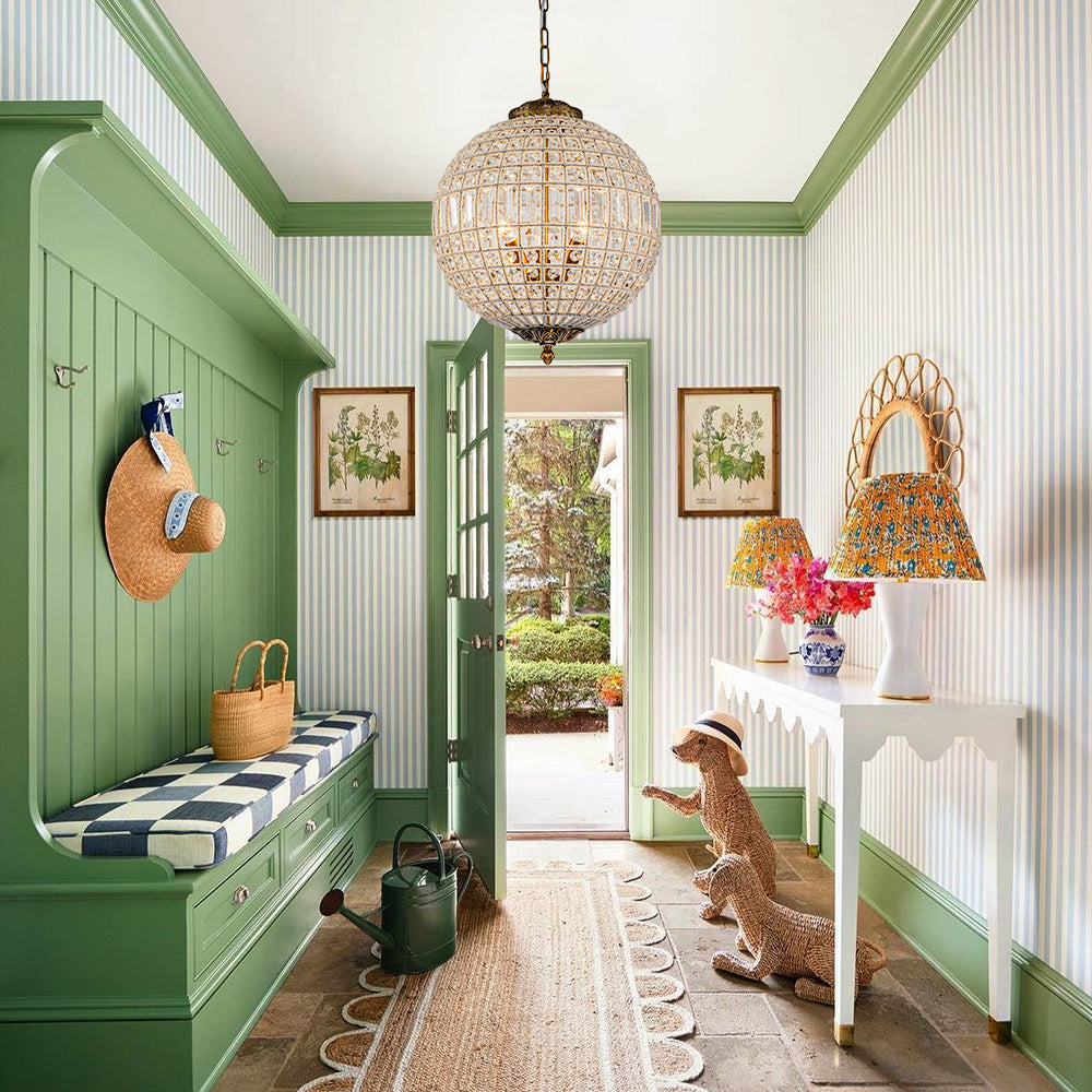 Kristallen Bolkroonluchter Antiek Messing Orbit Hanglamp Glas Verstelbare Ketting Klassiek Interieur | Sulvida