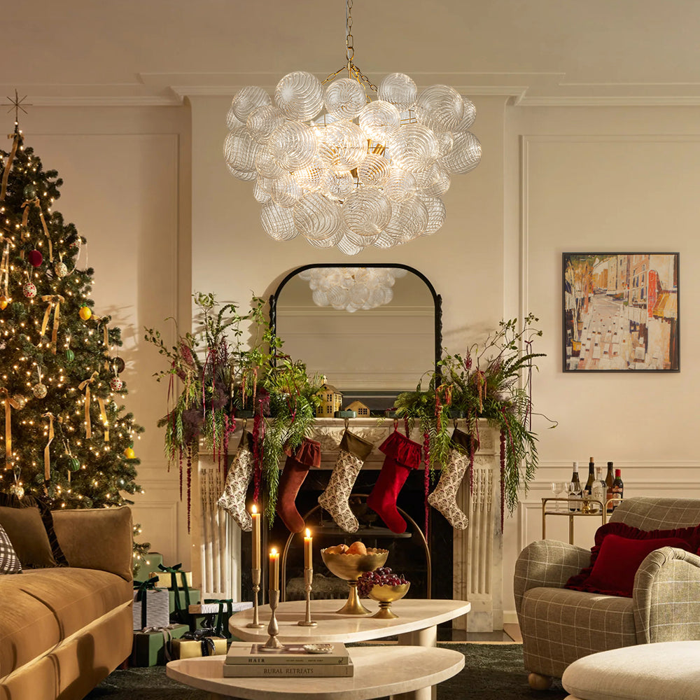 Glazen Bollenkroonluchter Geribbeld Glas 3 of 8 Lichtpunten Hanglamp Messing Nikkel Zwart Dimbaar Eetkamer | Sulvida