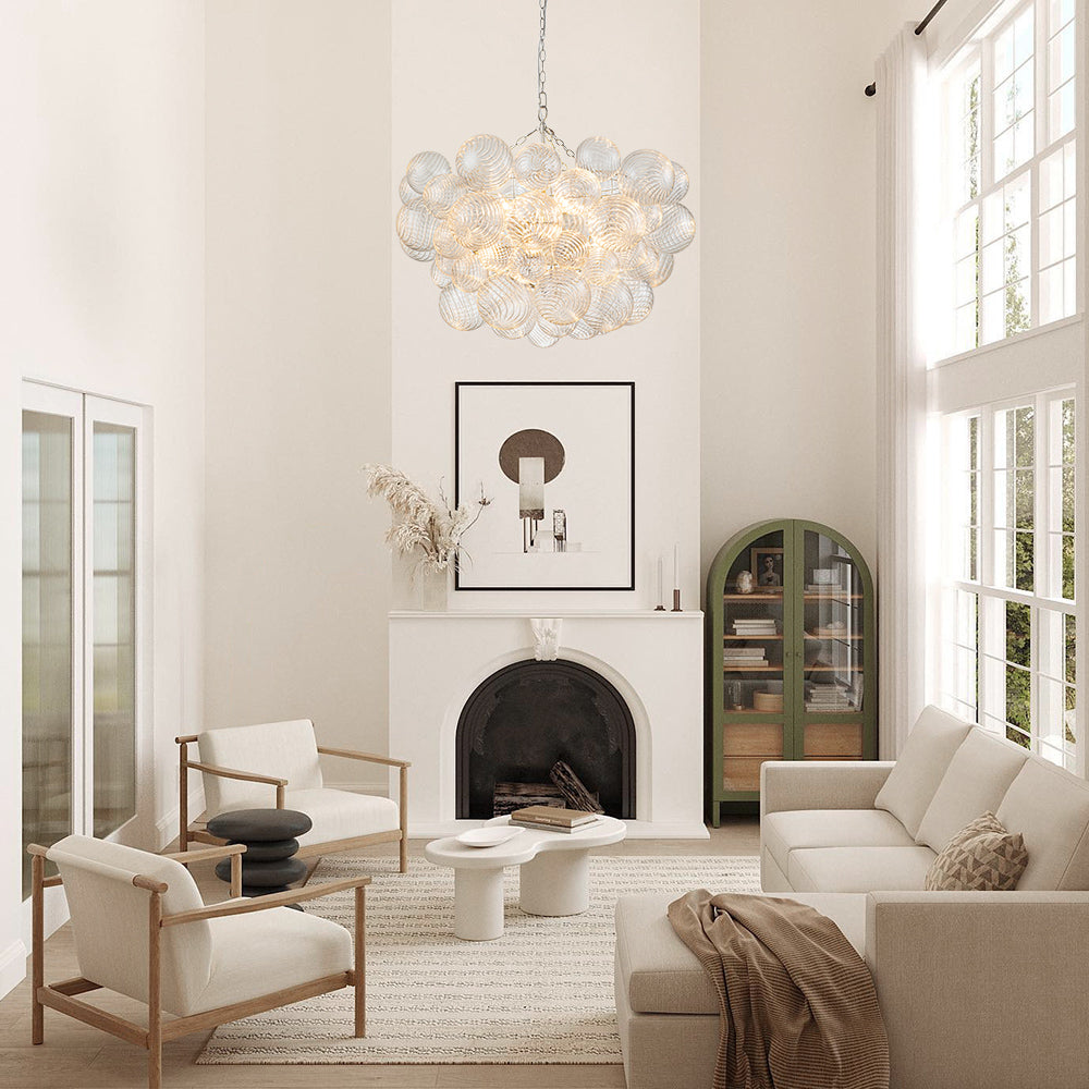 Glazen Bollenkroonluchter Geribbeld Glas 3 of 8 Lichtpunten Hanglamp Messing Nikkel Zwart Dimbaar Eetkamer | Sulvida