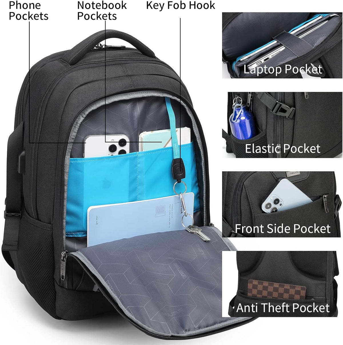 Reis Laptoptas met USB-Lader en Anti-Diefstal Vak Waterafstotend Polyester voor 13 tot 17 Inch Laptop | Sulvida
