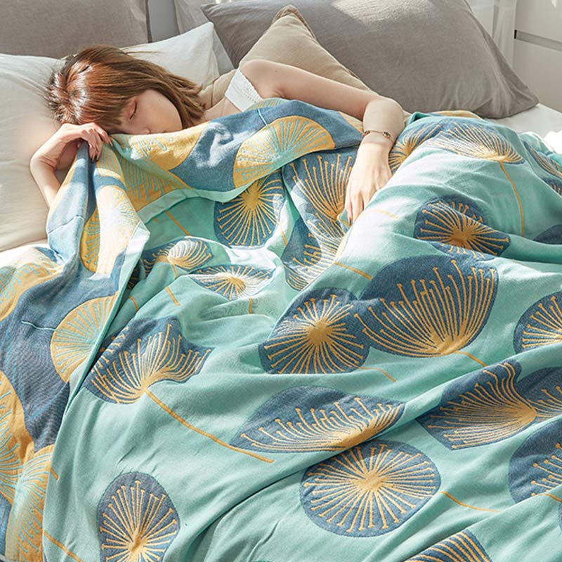 Omkeerbare Quilt met Paardenbloemenprint – 100% Biologisch Geweven Katoen – Zachte Katoenen Sprei voor Kingsize Bed – Veelzijdig Bedtextiel voor Alle Seizoenen | Sulvida