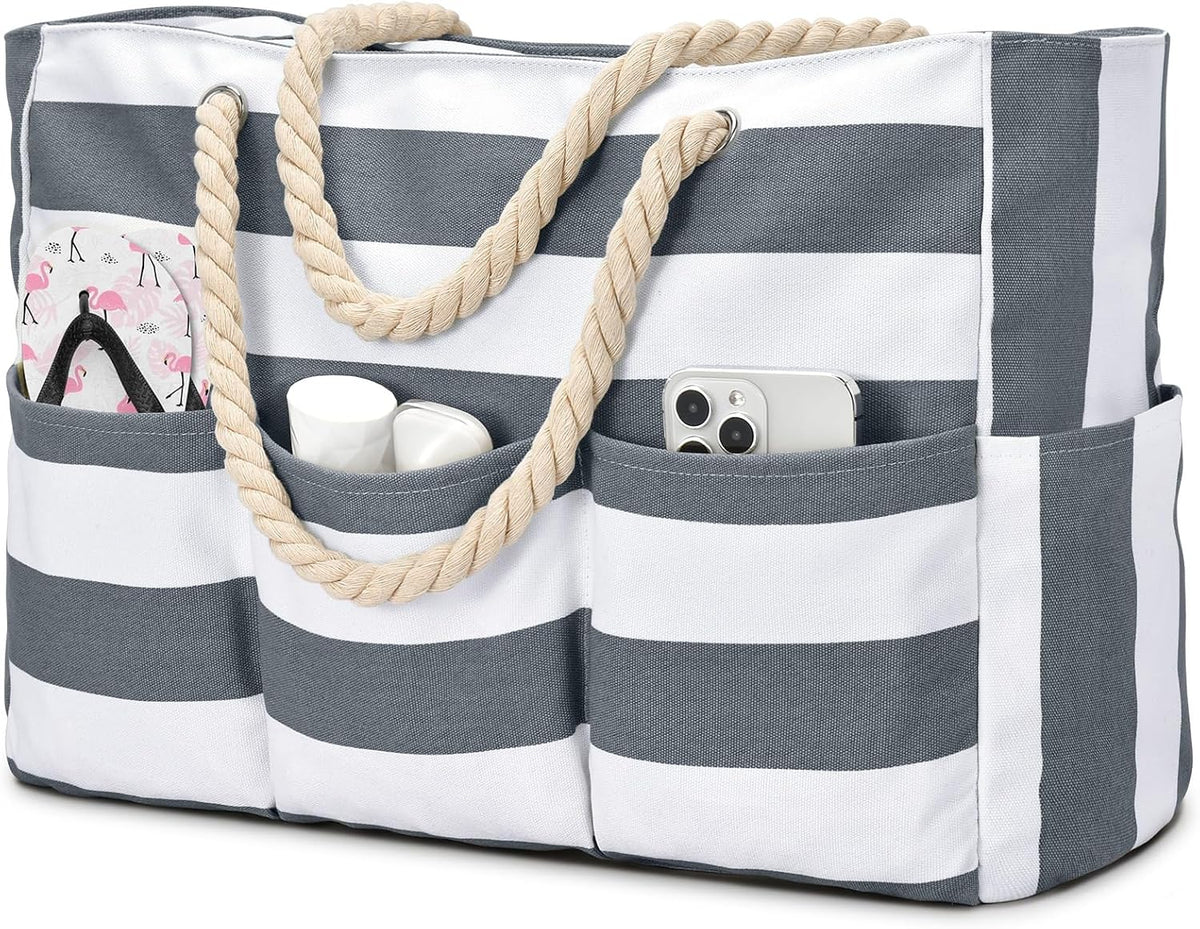 Strandtas XXL Canvas met Rits Waterdichte Coating Ruime Schoudertas voor Familie-uitjes Strand Zwembad Vakantie | Sulvida