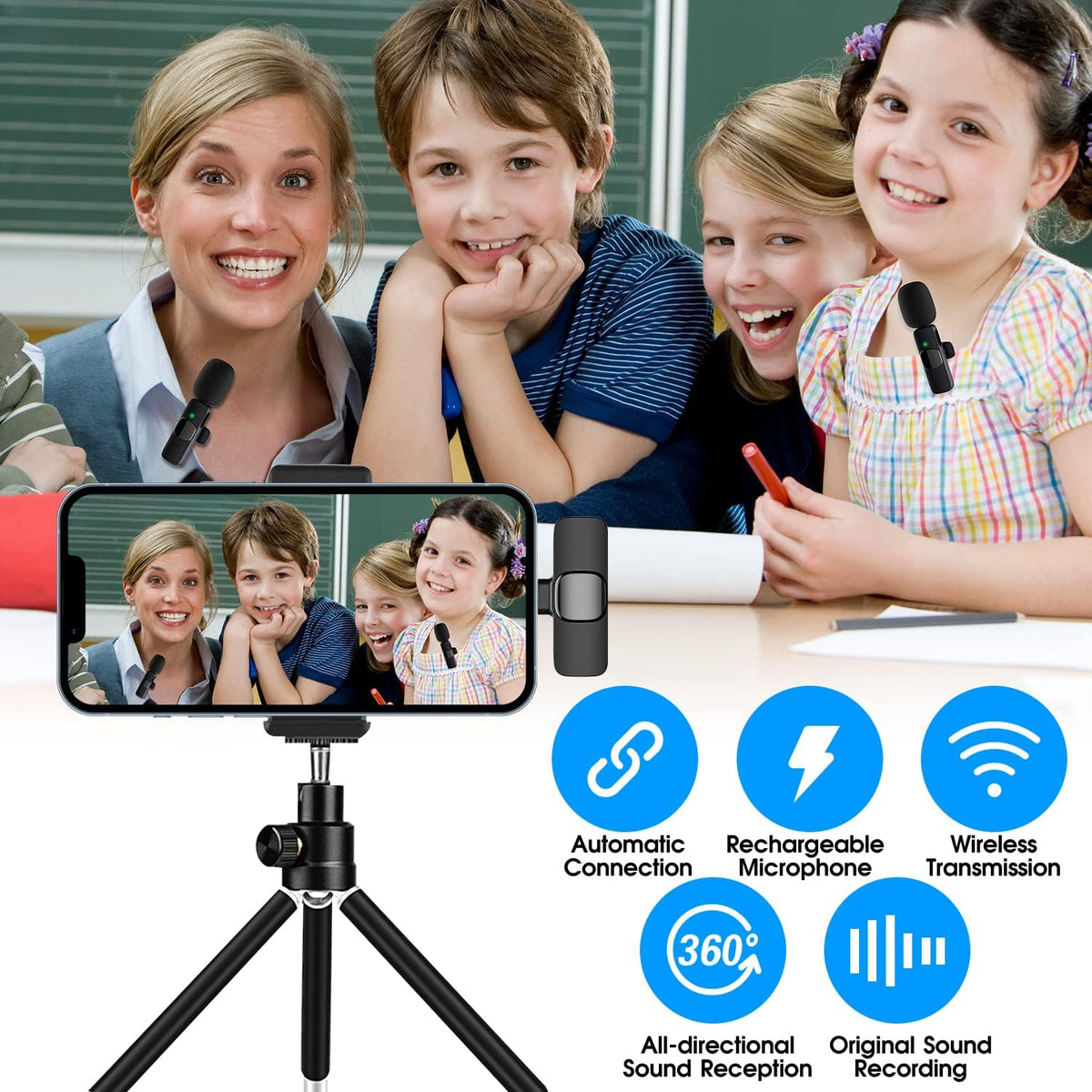 Draadloze Microfoon voor iPhone & iPad 2-Pack Audio-opname Set Podcast Vlog Streaming Content Creator | Sulvida