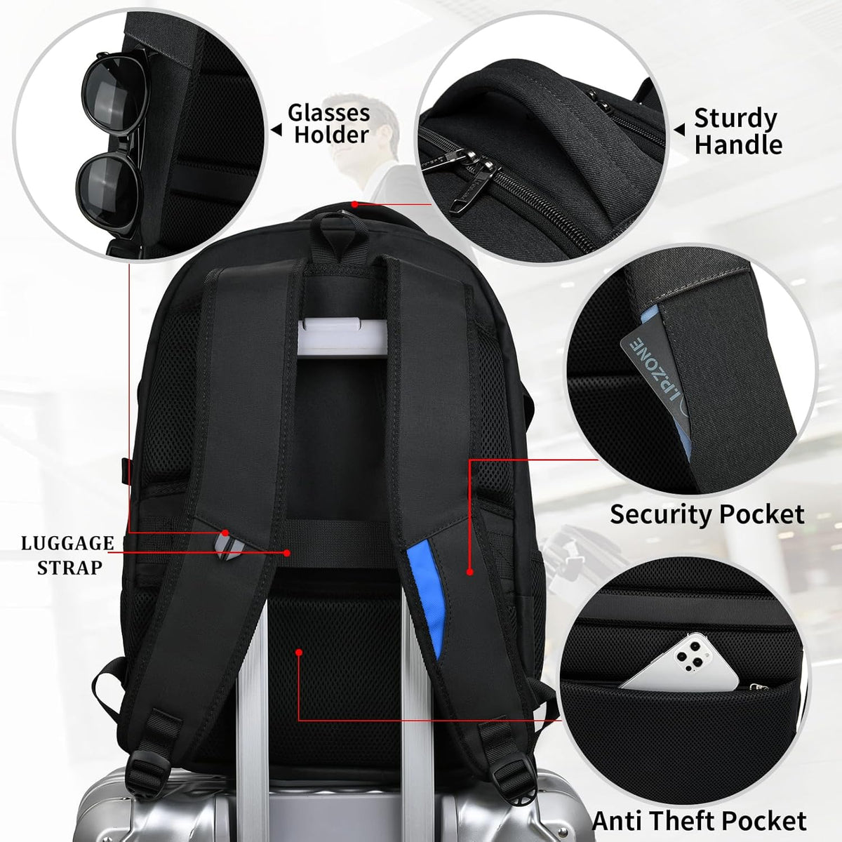 Reis Laptoptas met USB-Lader en Anti-Diefstal Vak Waterafstotend Polyester voor 13 tot 17 Inch Laptop | Sulvida