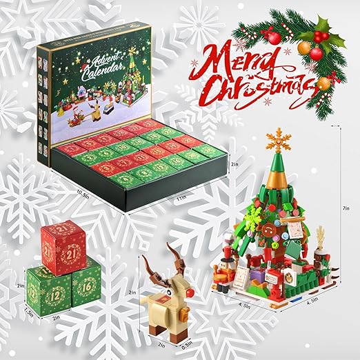 Adventskalender met bouwstenen 24 dagen – creatief kerstdorp bouwen speelgoed voor kinderen en volwassenen | Sulvida