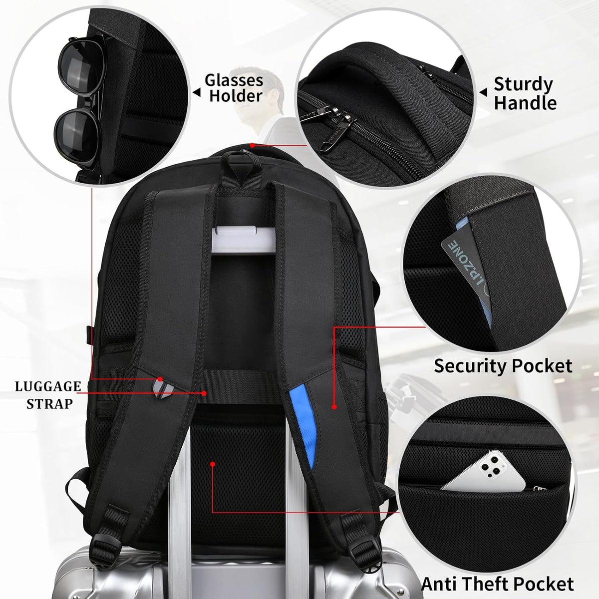 Reis Laptoptas met USB-Lader en Anti-Diefstal Vak Waterafstotend Polyester voor 13 tot 17 Inch Laptop | Sulvida