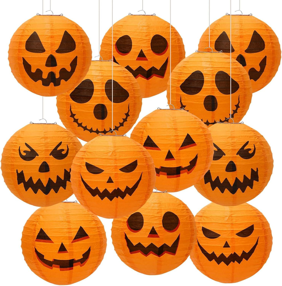 Pompoen papieren lantaarns 12 stuks oranje decoratie sfeerverlichting feest Halloween binnen buiten hangend | Sulvida