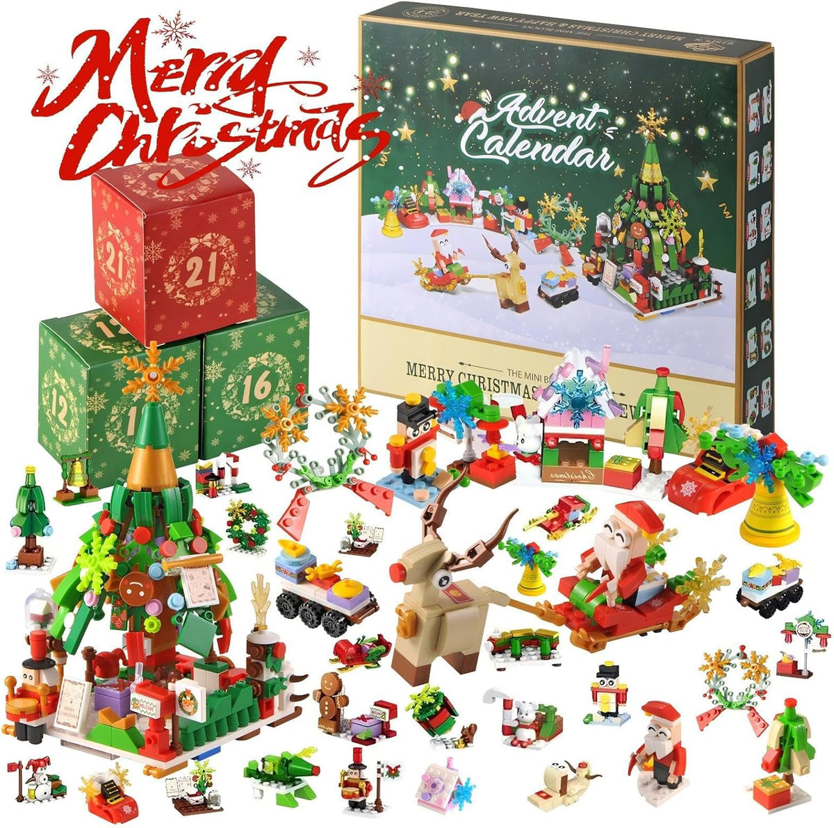 Adventskalender met bouwstenen 24 dagen – creatief kerstdorp bouwen speelgoed voor kinderen en volwassenen | Sulvida