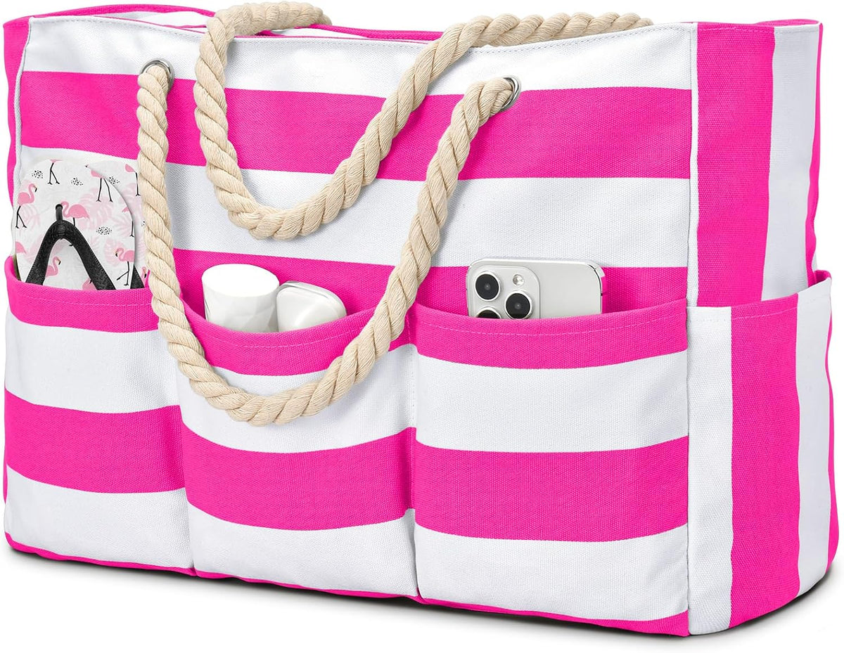 Strandtas XXL Canvas met Rits Waterdichte Coating Ruime Schoudertas voor Familie-uitjes Strand Zwembad Vakantie | Sulvida